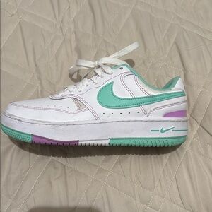 Nike White and Mint Sneakers with Purple Accents